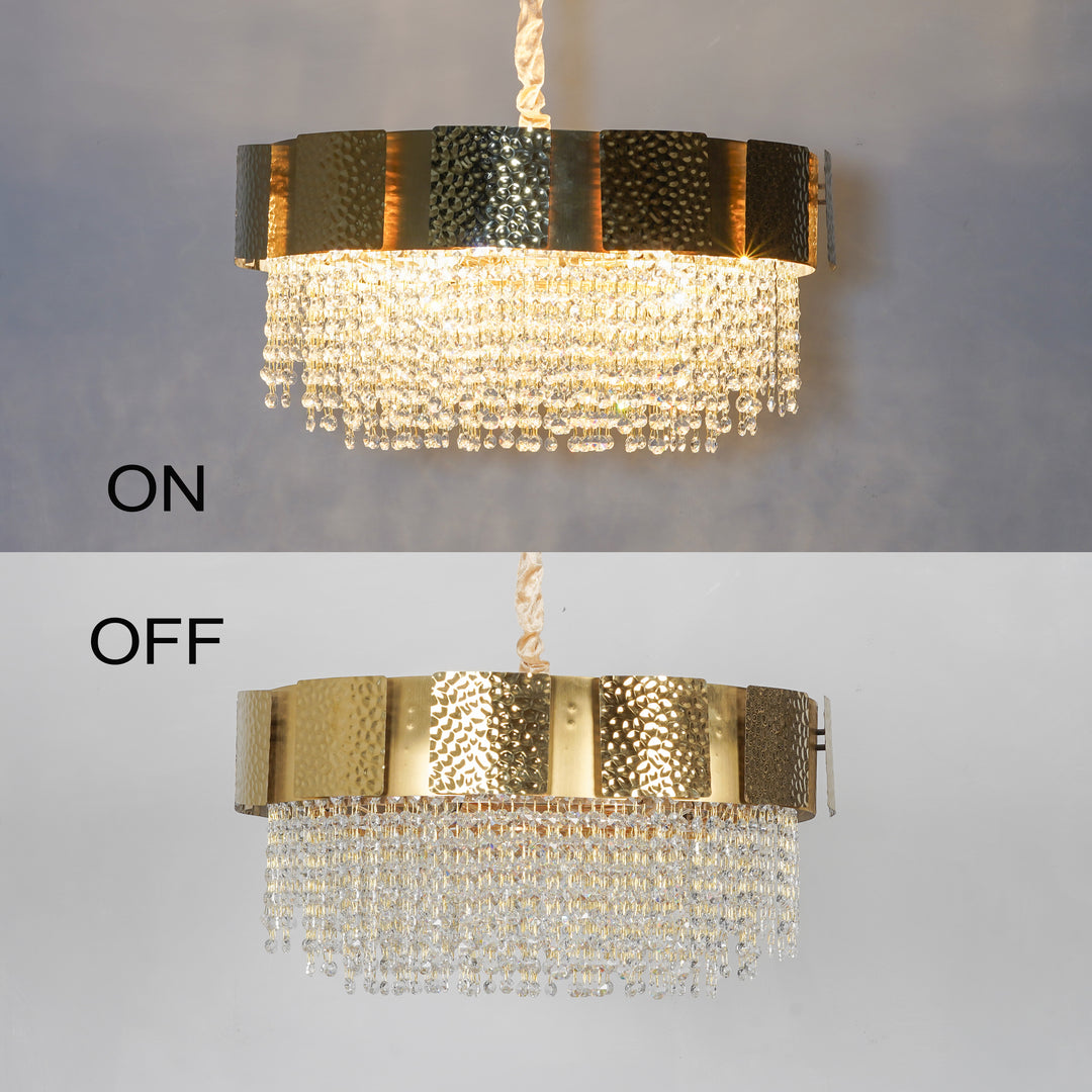 ELLIE 12-Light Gold Metal Crystal Chandelier with LED Filament Bulbs (E14 Holders, Bulbs Included)