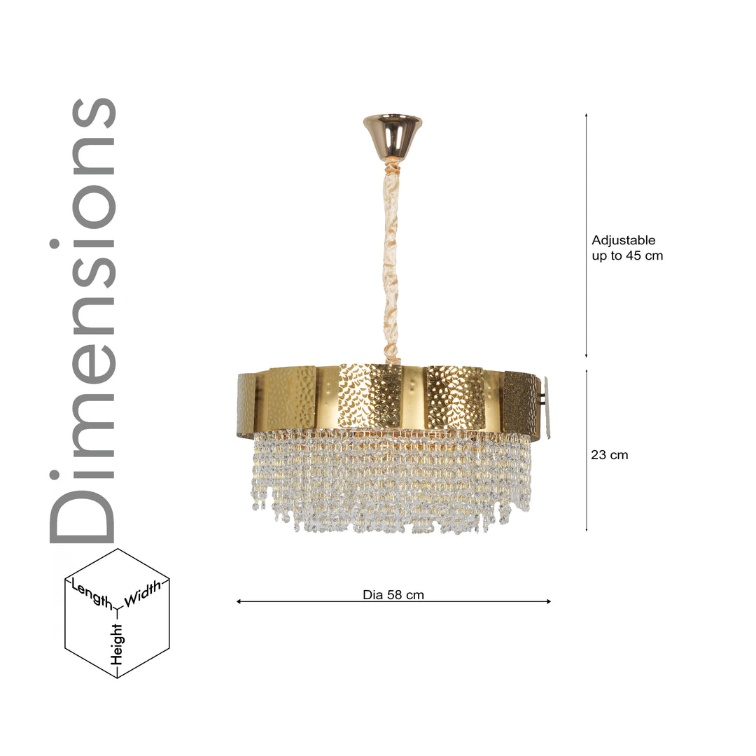ELLIE 12-Light Gold Metal Crystal Chandelier with LED Filament Bulbs (E14 Holders, Bulbs Included)
