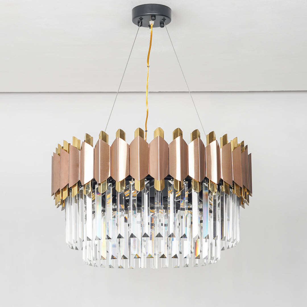 PHANTOM 9-Light Brass Finish Metal & Crystal Premium Chandelier