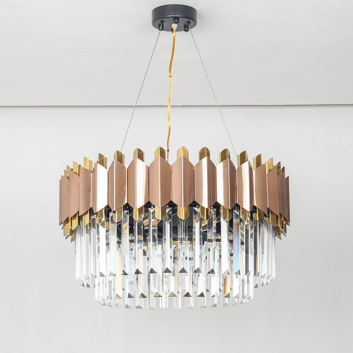 PHANTOM 9-Light Brass Finish Metal & Crystal Premium Chandelier