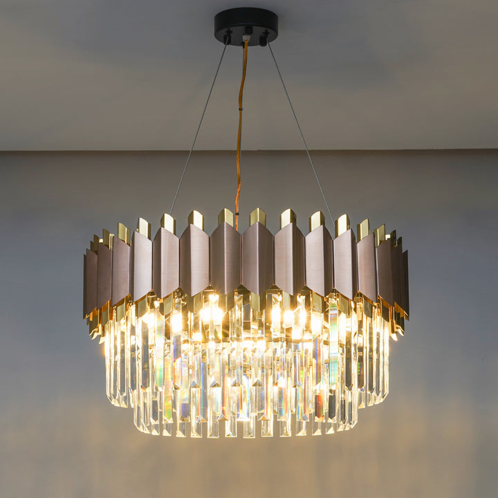 PHANTOM 9-Light Brass Finish Metal & Crystal Premium Chandelier