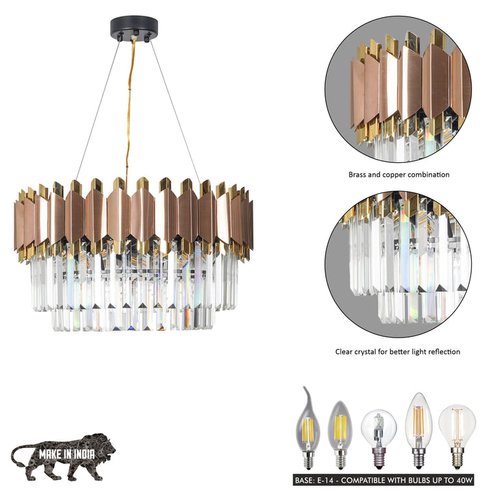 PHANTOM 9-Light Brass Finish Metal & Crystal Premium Chandelier