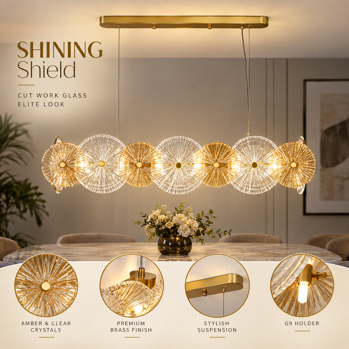 SHINING Shield Cut Work Glass Elite Look Chandelier