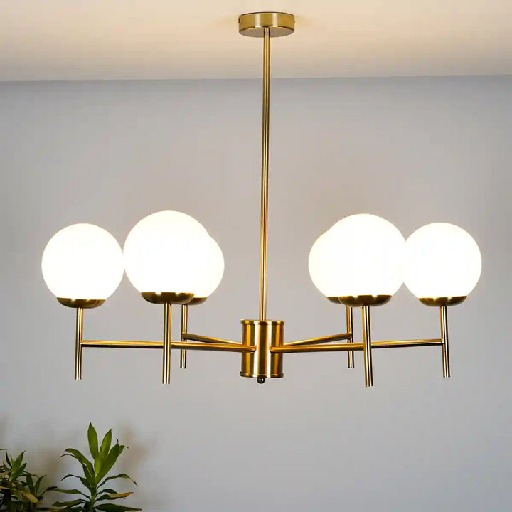 Compernico 5-Lights Brass Finish with Opal Glass Shades Chandelier Light