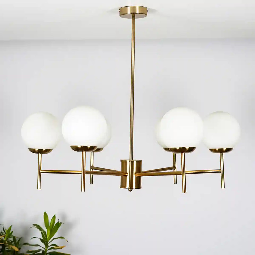 Compernico 5-Lights Brass Finish with Opal Glass Shades Chandelier Light