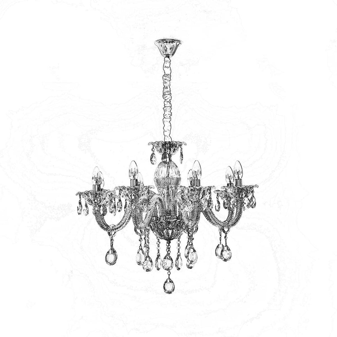 Paris 8 Arm Ceiling Chandelier In Chrome & Clear Finish With Glass Crystal Drops & Trim