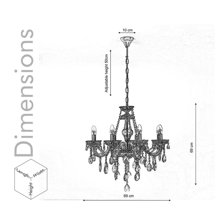 Vela 8 Arm Ceiling Chandelier In Brass & Clear Finish With Glass Crystal Drops & Trim