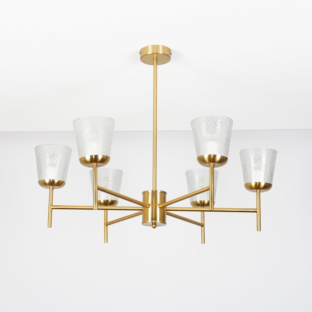 COMPERNICO 6-Light Brass Finish Chandelier with Textured Glass Shades
