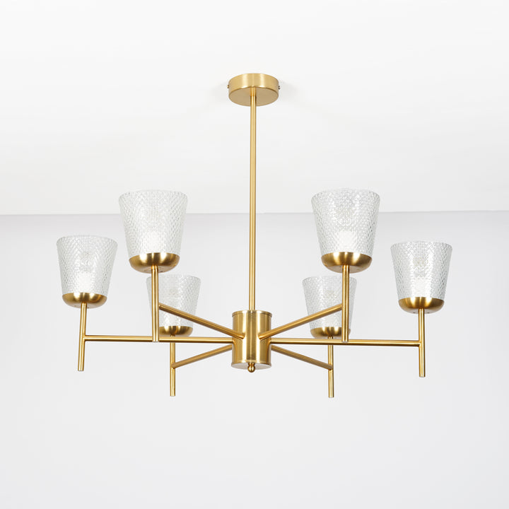 COMPERNICO 6-Light Brass Finish Chandelier with Textured Glass Shades