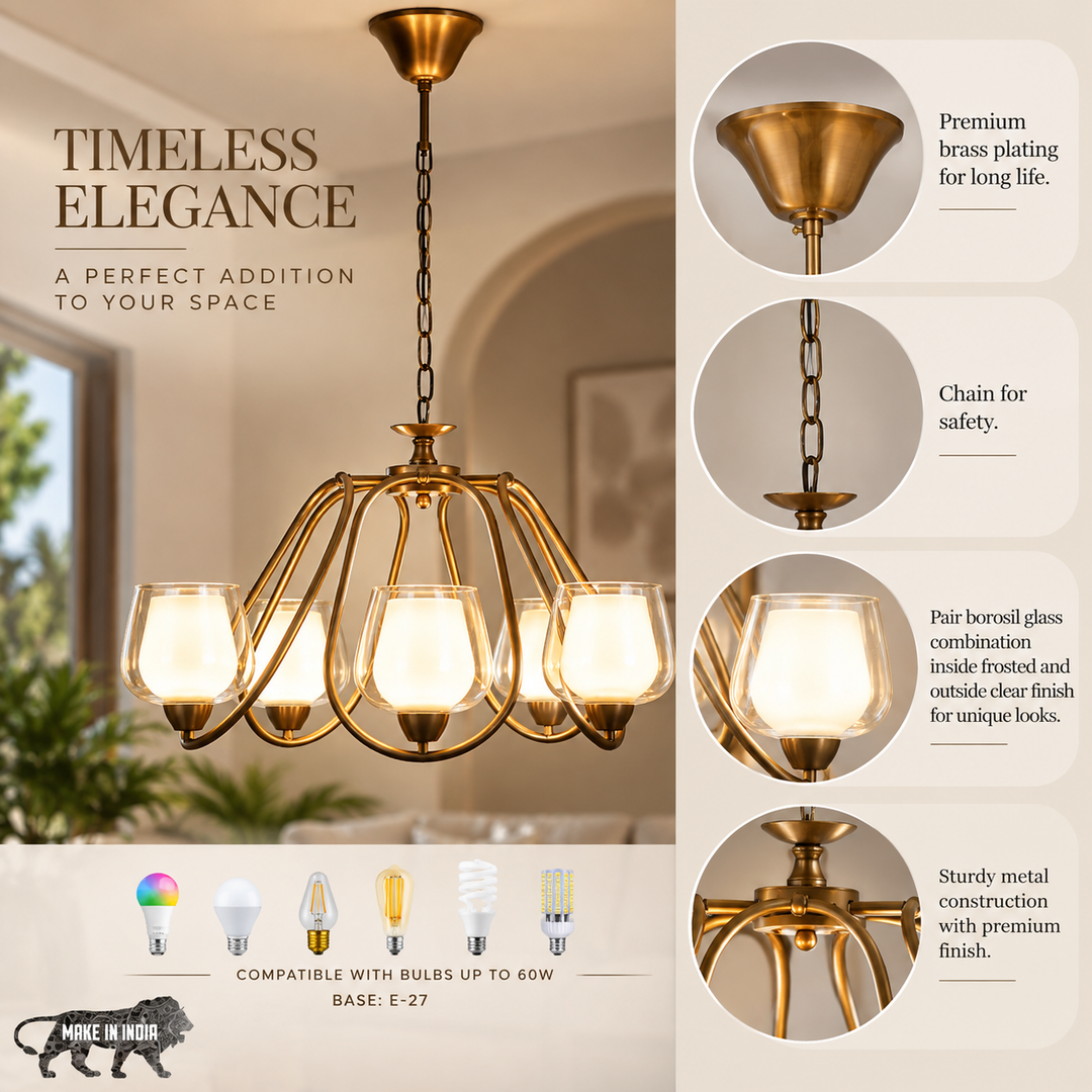 LORENA Five Light Brass Finish Modern Chandelier