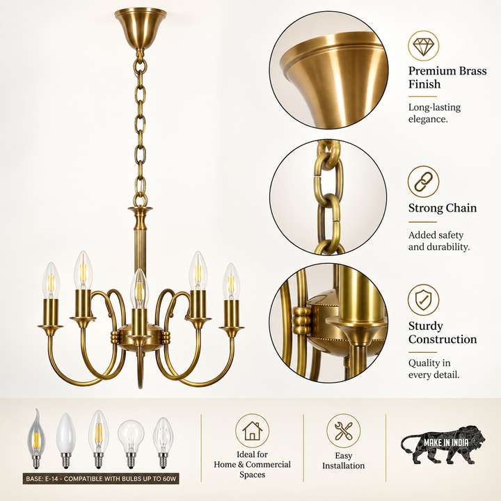 PENN 5 Light Brass Chandelier