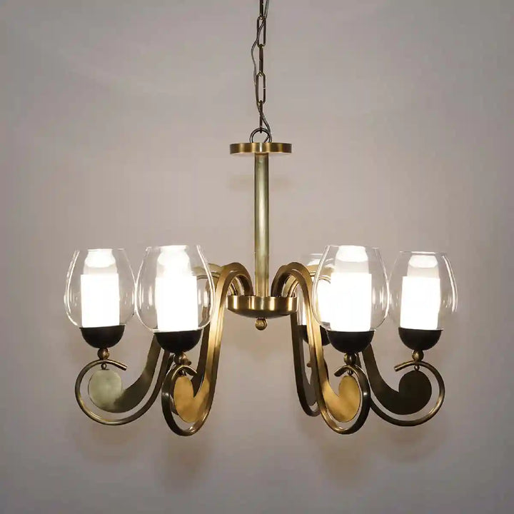 Richmond 6 Light Brass and Glass Chandelier