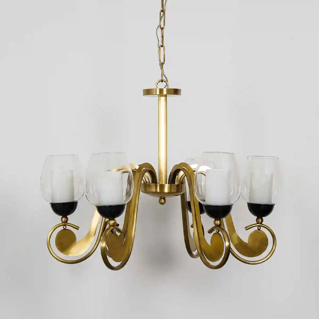 Richmond 6 Light Brass and Glass Chandelier