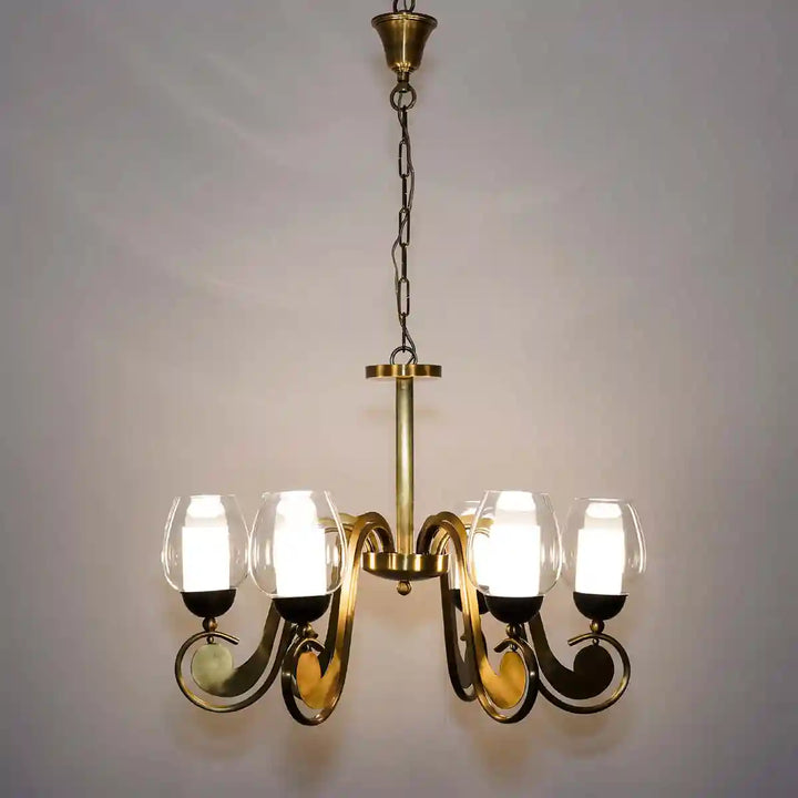 Richmond 6 Light Brass and Glass Chandelier