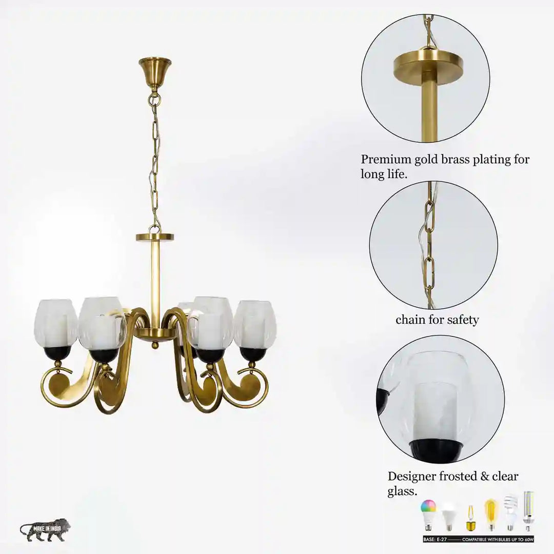 Richmond 6 Light Brass and Glass Chandelier