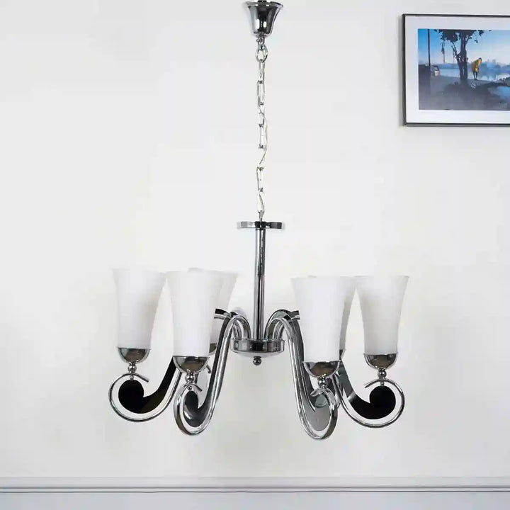 Catalina 6 Light Chrome & Frosted White Glass Chandelier