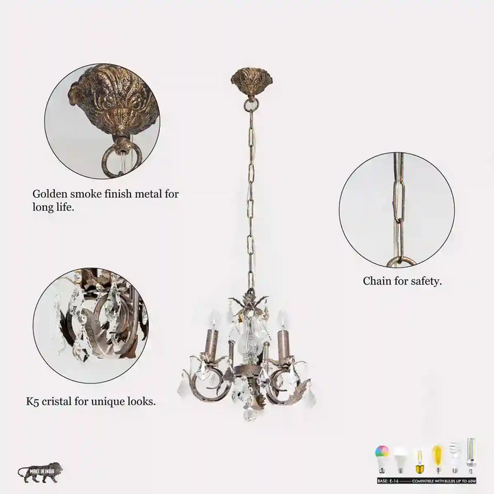 Fabia 3 Light Metal & Crystal Chandelier