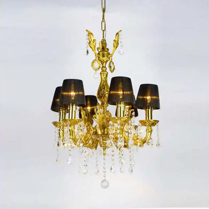 Banyan 6 Arms Brass & Clear Crystal Chandelier