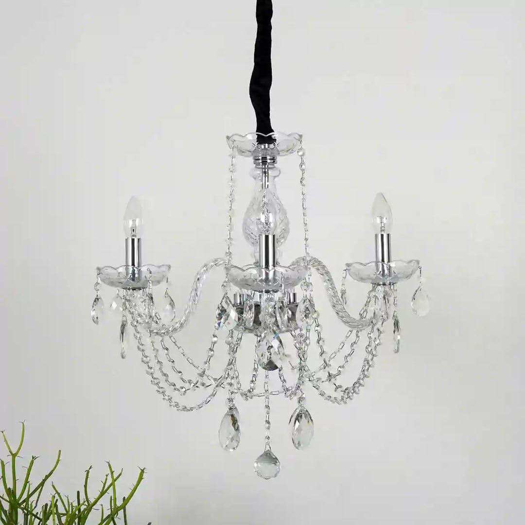 Marie 3 Arms Metal and Crystal Chandelier