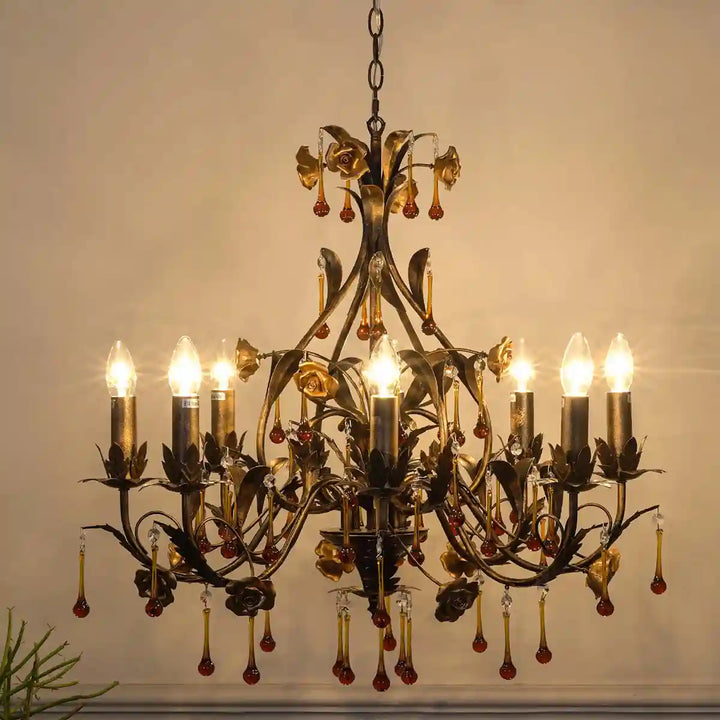 Layon 8 Arms Metal and Crystal Chandelier