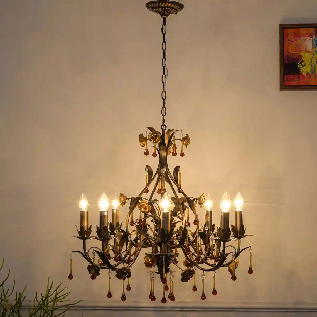 Layon 8 Arms Metal and Crystal Chandelier