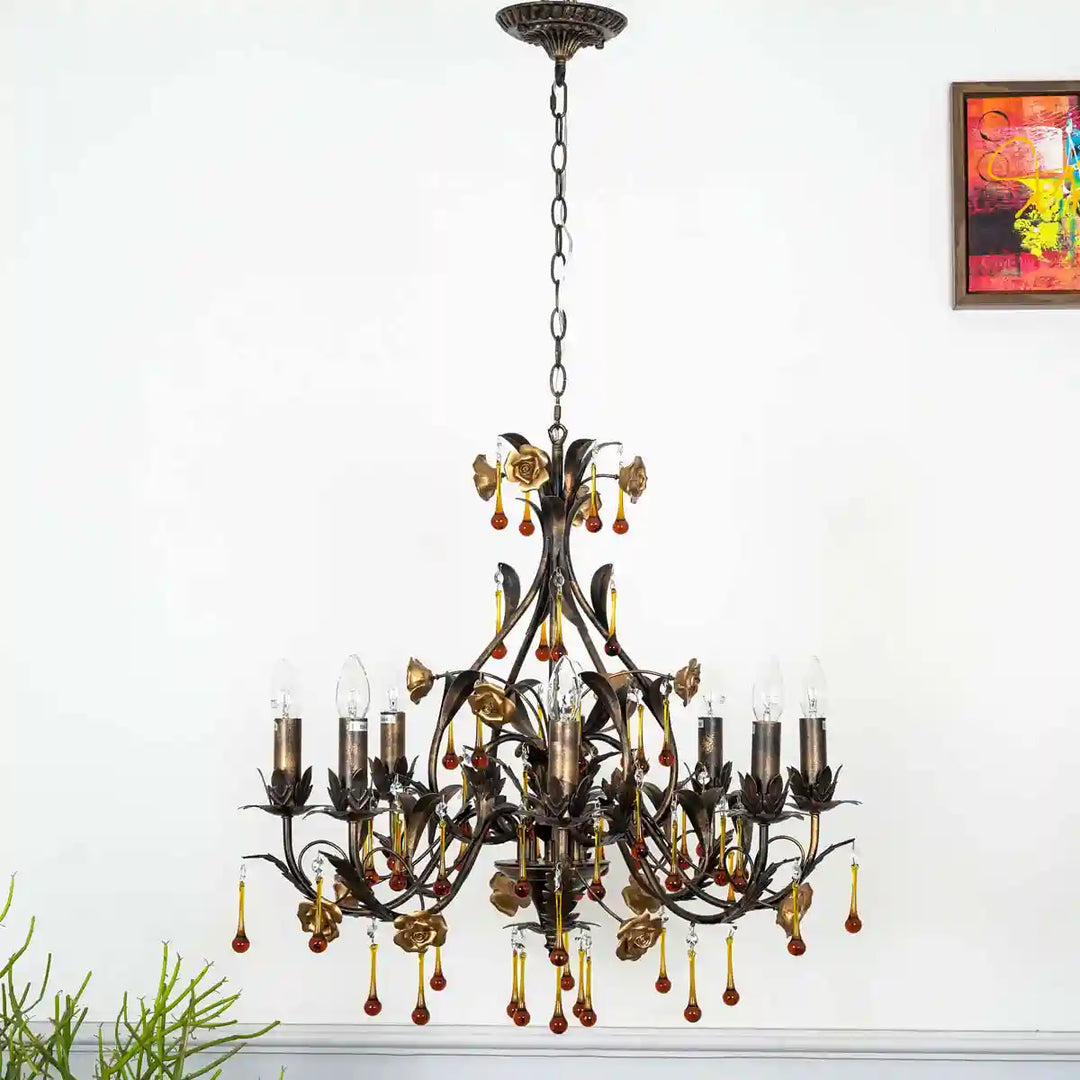 Layon 8 Arms Metal and Crystal Chandelier