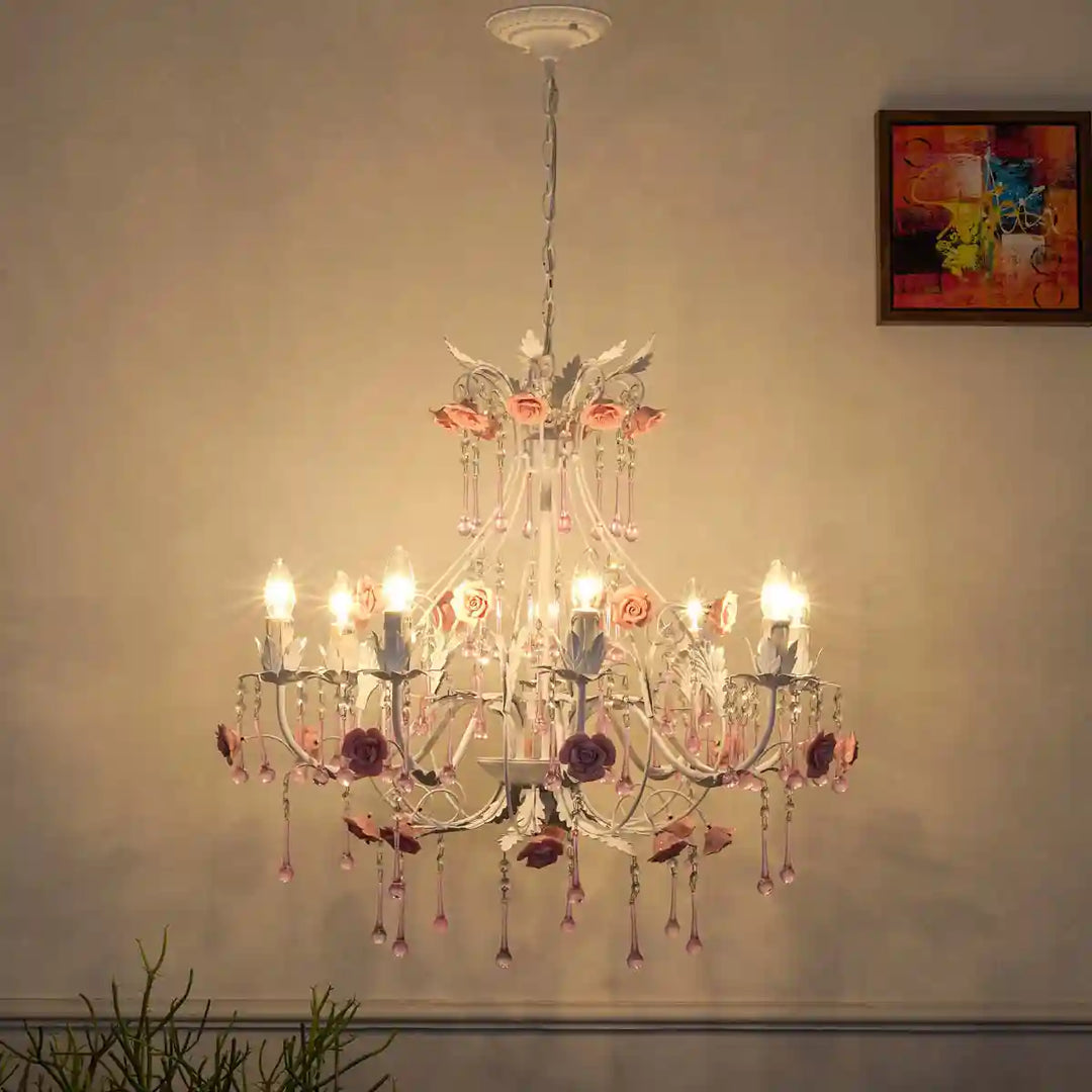 Tabitha 8 Arms Metal and Crystal Chandelier