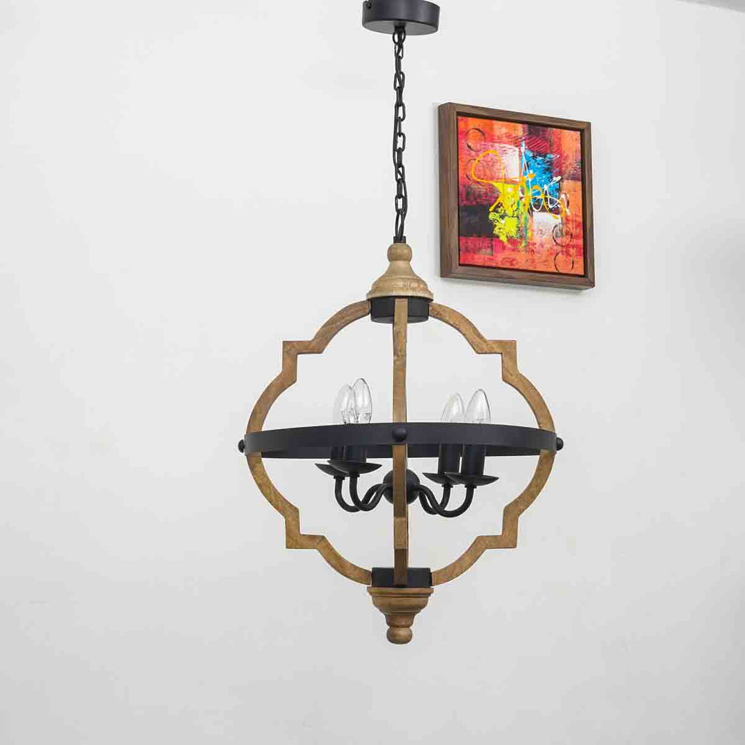 Venessa 4 Light Chandelier in Natural & Black Finish