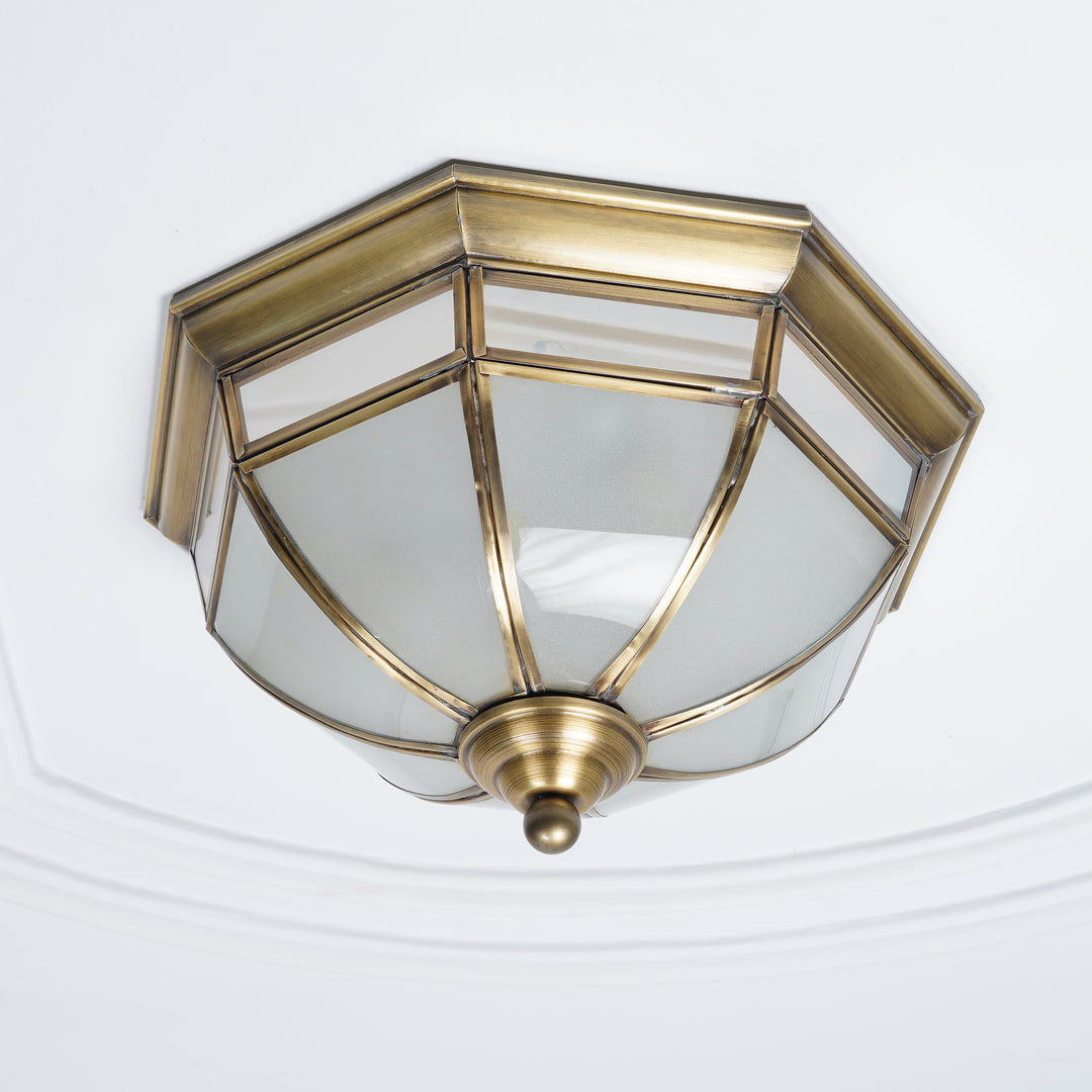 MIRAGE Frosted White & Antique Brass Flush Ceiling Light