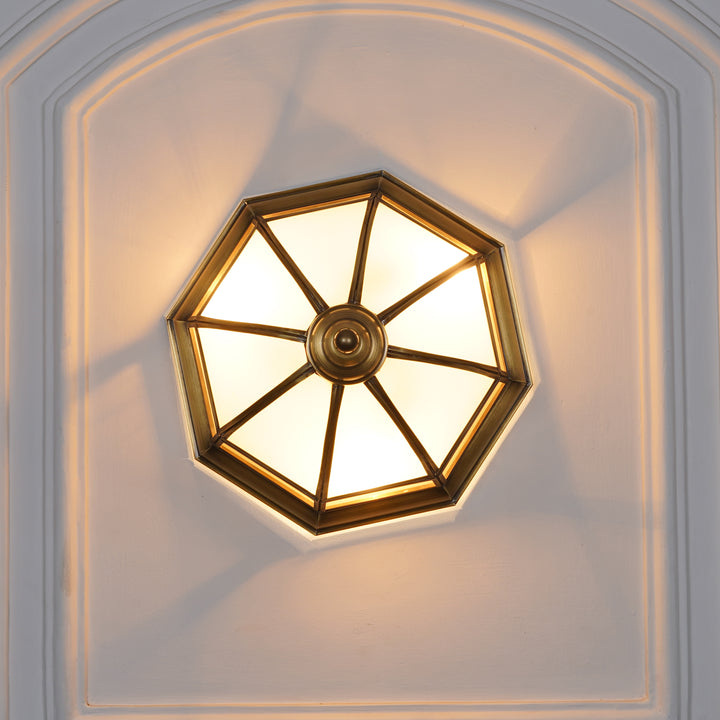 MIRAGE Frosted White & Antique Brass Flush Ceiling Light