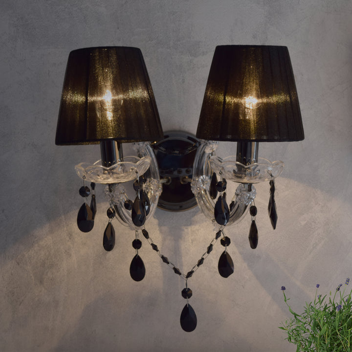 CRYSTORAMA Black Fabric Shade with Crystal double Wall Light
