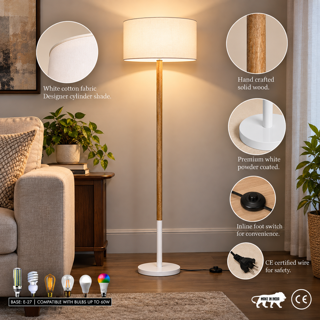 UNICOR Fusion Floor Lamp With White Cotton Shade