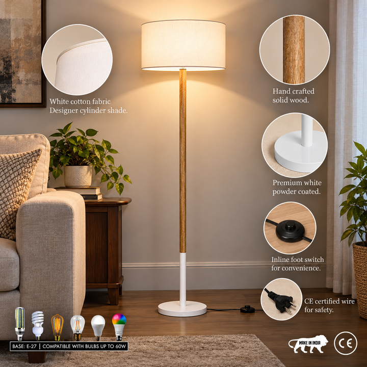 UNICOR Fusion Floor Lamp With White Cotton Shade