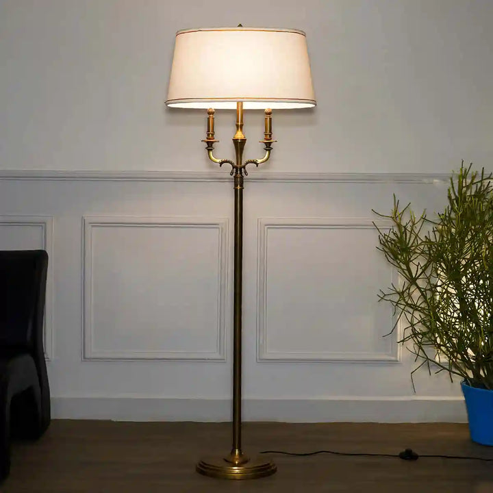 Nixon Pure Brass Floor Lamp With White Cotton Shade