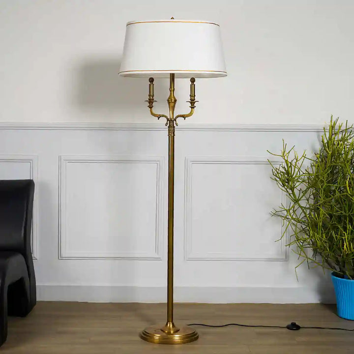 Nixon Pure Brass Floor Lamp With White Cotton Shade