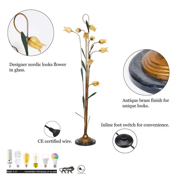 Jaspa Tulips Glass and Metal Floor Lamp