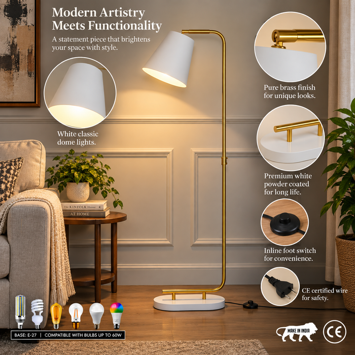 CONA Matte White and Brass Floor Lamp