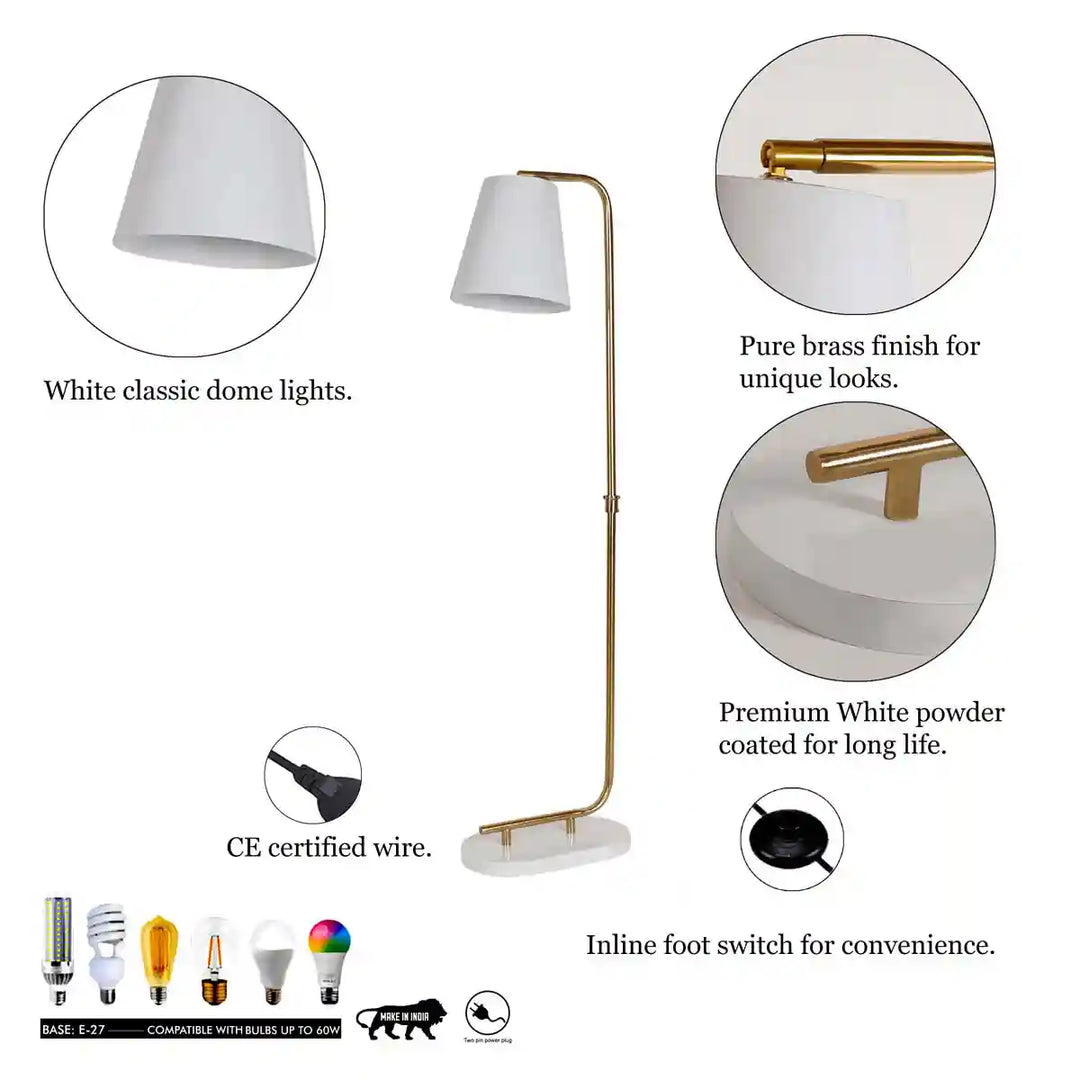 Cona Matte White and Brass Floor Lamp