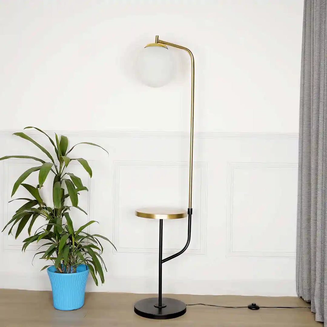 Flemish globe Glass Metal Single Light Shelf Floor Lamp