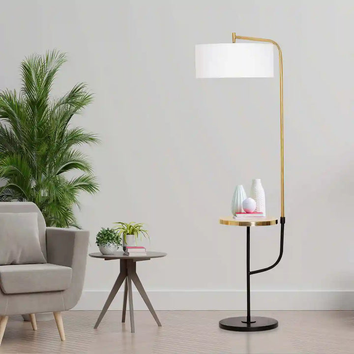 Flemish Metal Single Light Floor Lamp With White Cotton Shade