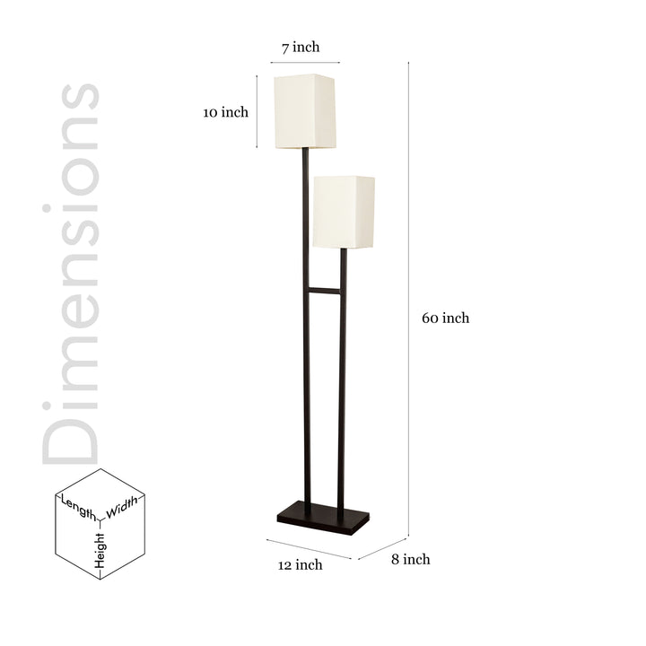 TWIN 2 Light Floor Lamp In Black Finish With Cotton Shade