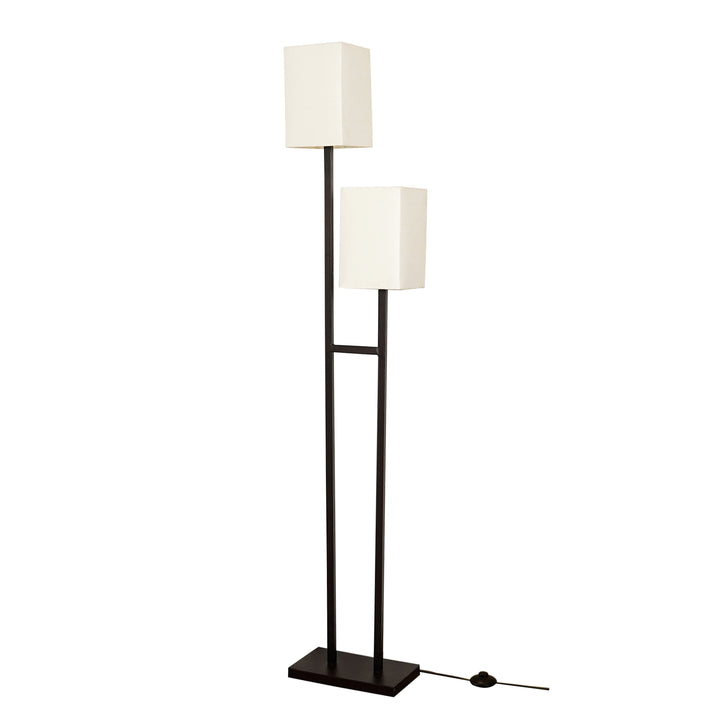 TWIN 2 Light Floor Lamp In Black Finish With Cotton Shade