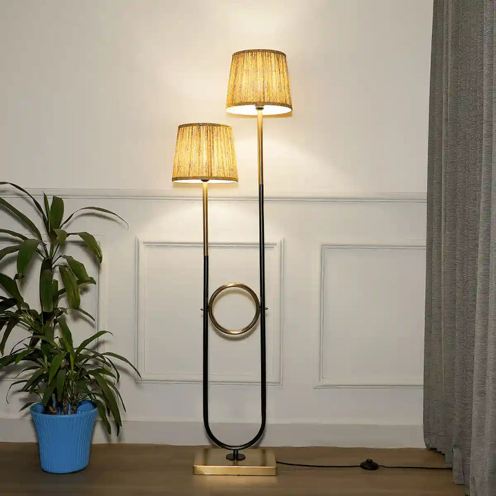 Allegra 2 Light Floor Lamp in Antique Brass and Black Finish