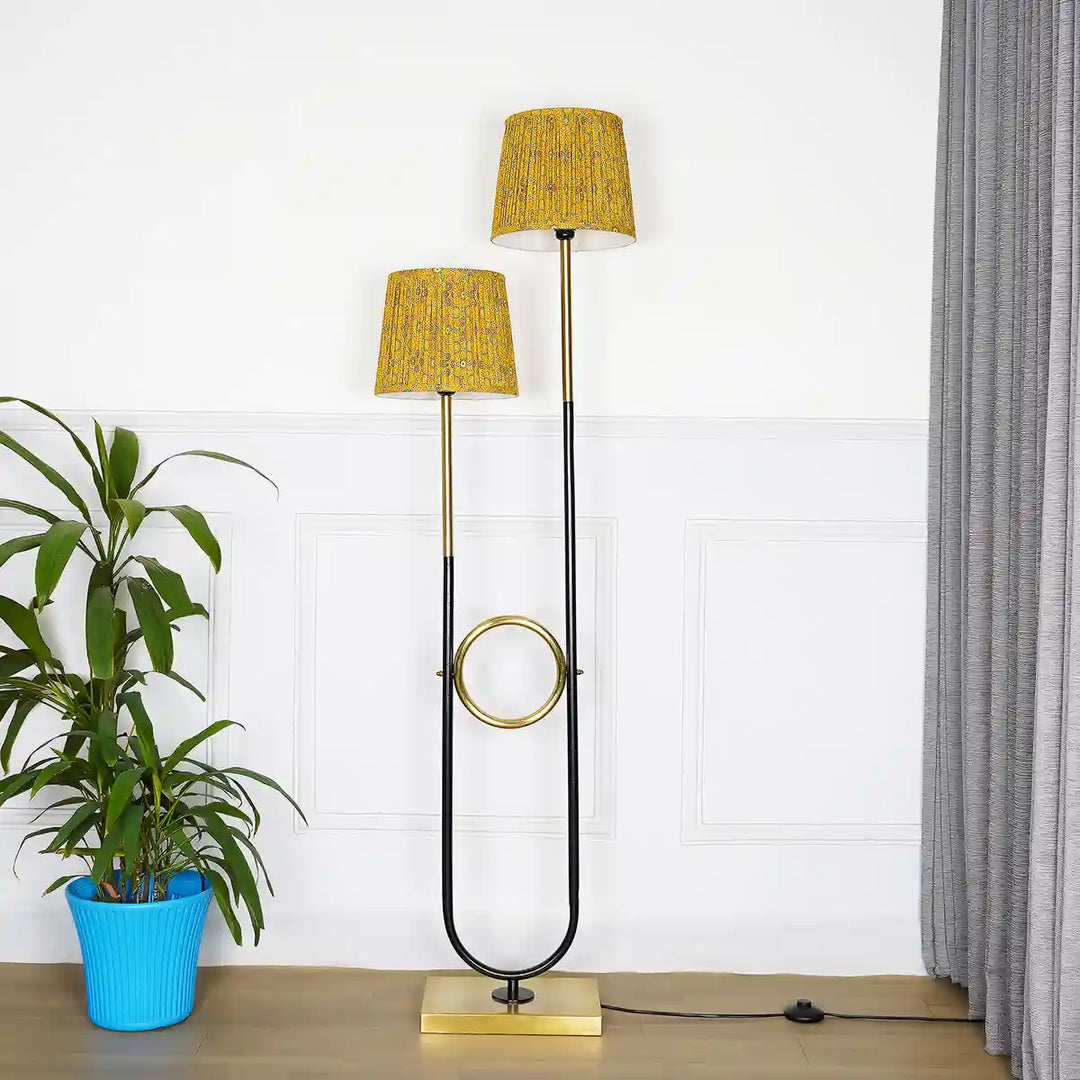 Allegra 2 Light Floor Lamp in Antique Brass and Black Finish