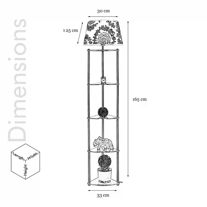 Devan Metal Multiutility Shelf Floor Lamp With Printed Linen Shade