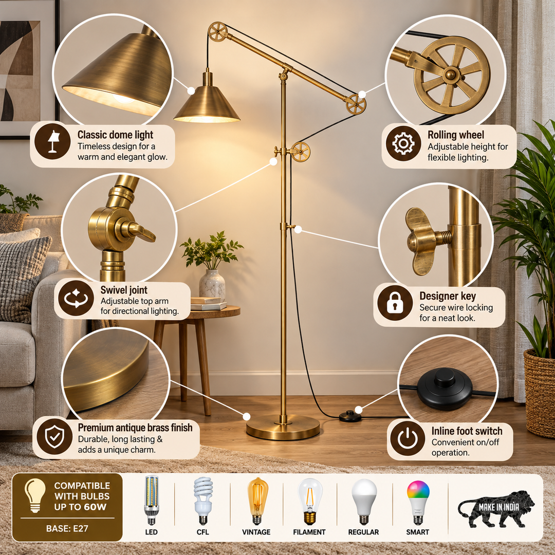 HOLBORN Classic Dome Swivel Arm Floor Lamp