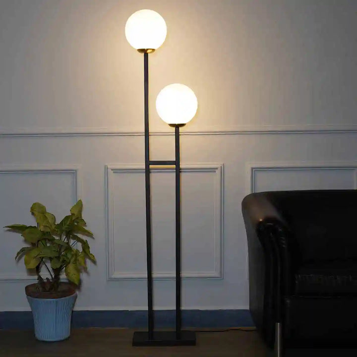 Moonlight 2 Light Floor Lamp in Black Finish With Opal Glass Diffuser