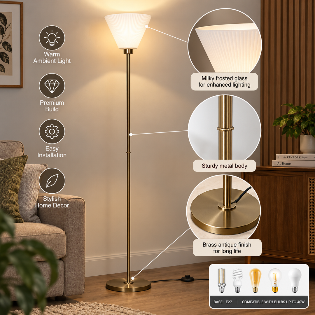 RISE Single Light uplighter Floor Lamp In Brass Finish