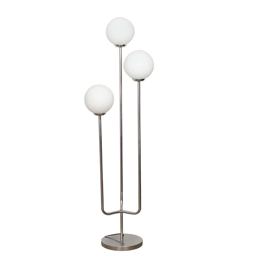 Julius 3 Lights Floor Lamp In Nickel Finidh With Opal Glass Diffuser