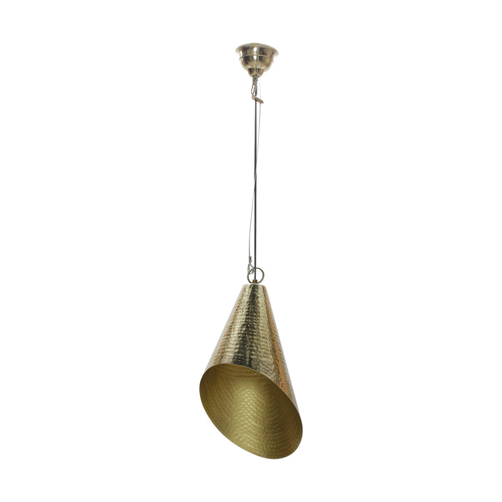 DIAGONAL Modern Cone Pendant Light in Textured Brass Finish Metal
